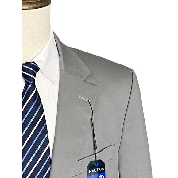 Nautica Men's 2-Piece Suit 36R 30W Bi-Stretch Cotton Gaff Solid Grey NEW - Picture 2 of 10